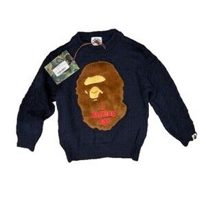 BAPE A BATHING APE KIDS Ape Head Patch Knit Sweater Size  1-2 Year  100